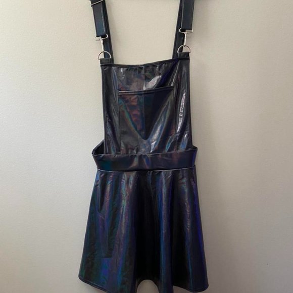Sexy Ravewear Suspender Dress Black Holographic Design - Picture 1 of 3